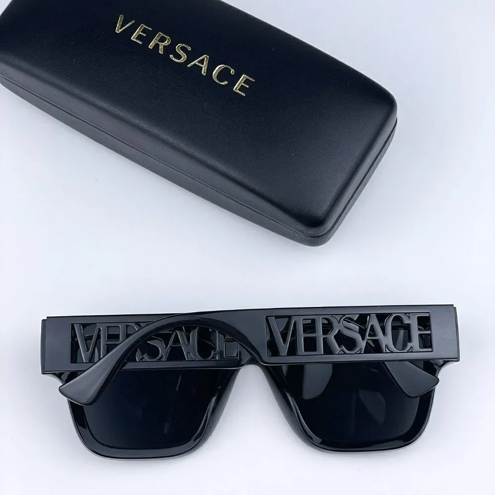 NEW Versace VE4430U GB1/87 Black Dark Grey Frame Logo Square Men Sunglasses